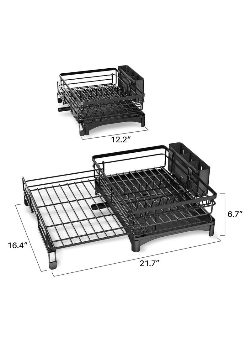 Bukela Dish Drying Rack - Extendable Dish Rack, Large Sink Drying Dish Drainer for Kitchen Counter, Stainless Steel Dish Strainer with Utensil Holder, Black (Upgraded version) - Image 2